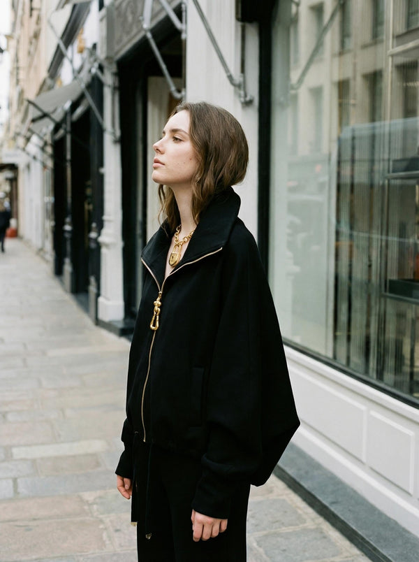 Avant Garde Black Jacket | Oversized Lantern Sleeve Coat | High Collar Zip Up
