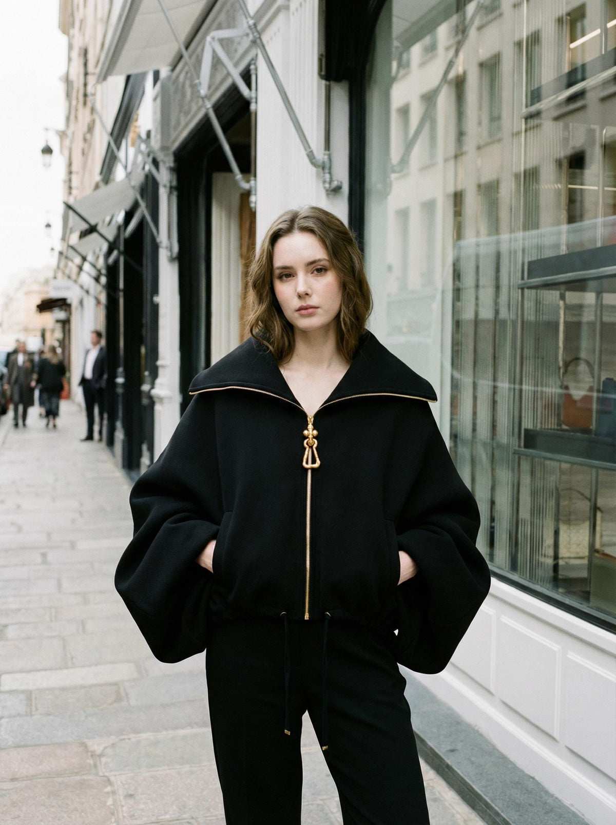 Avant Garde Black Jacket | Oversized Lantern Sleeve Coat | High Collar Zip Up